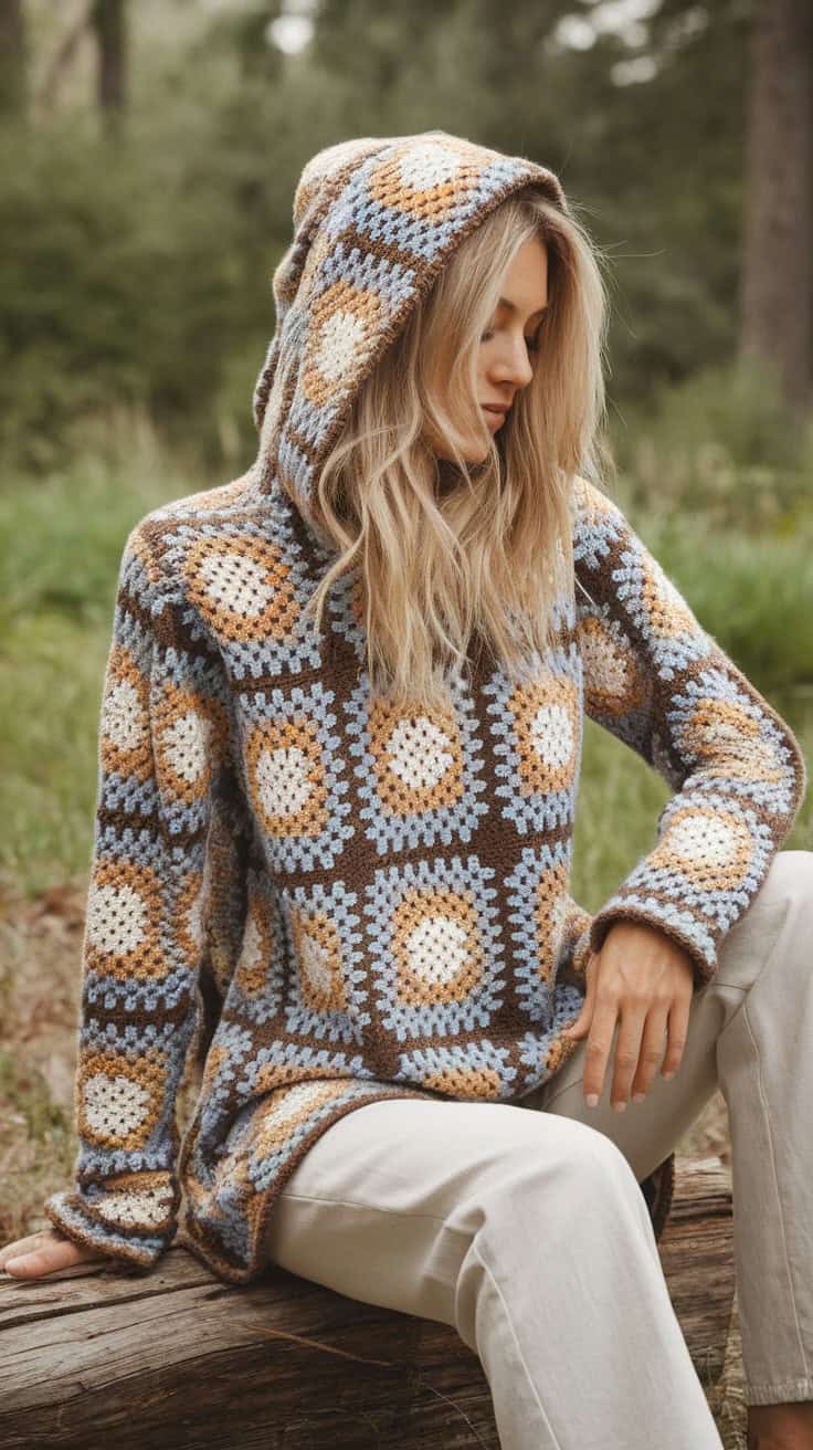 Easy Hexagon Hooded Cardigan Crochet Pattern PDF