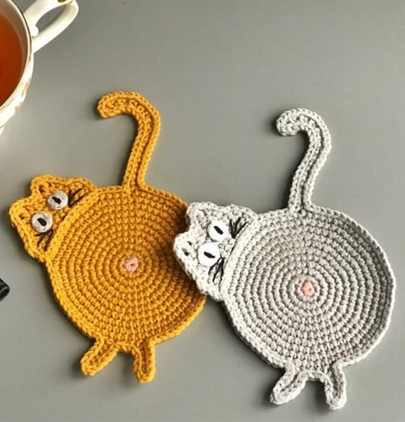 Fun Cat Butt Crochet Coaster Pattern