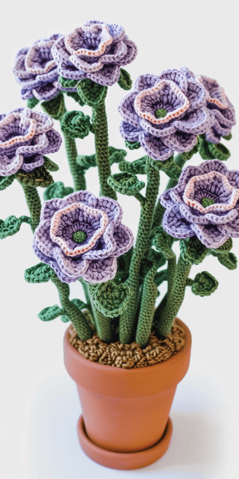 Renirumi Carnation Crochet Flower Pot Pattern