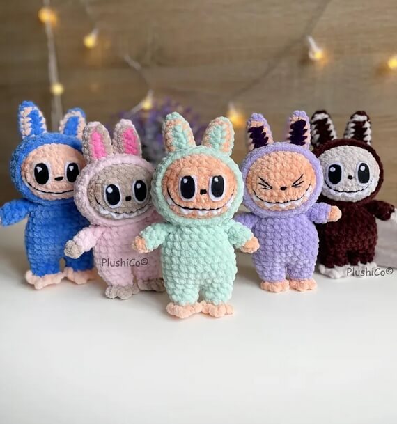 Smiling Bunny CROCHET PATTERN, Amigurumi Labubu Fan Art Plushies