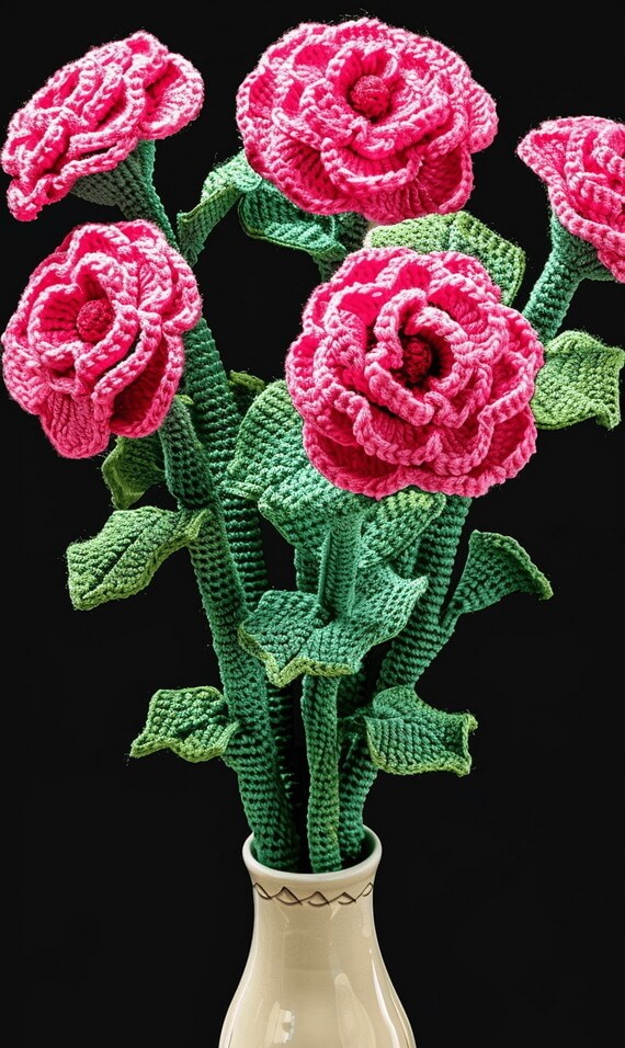 Crochet Carnation Pattern – 3 Sizes, English Instructions
