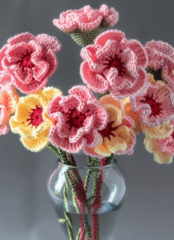 Crocheted Carnation Bouquet Pattern – PDF Only
