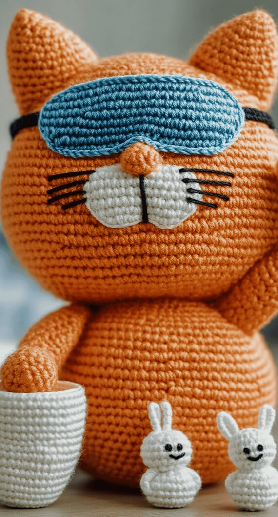 Sleepy Morning Cat Crochet Pattern with Coffee