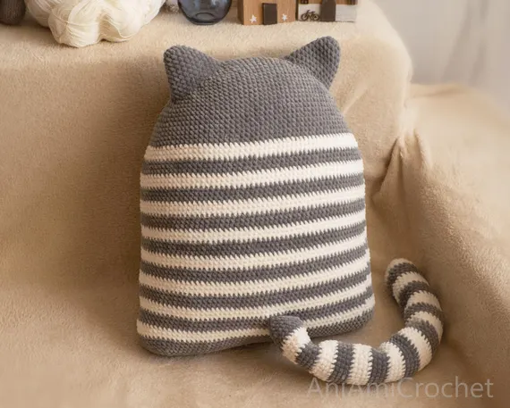Cat pillow crochet pattern Plush kitty pillow