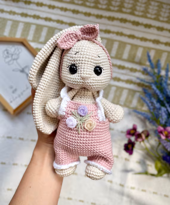 Crochet Fluffy Ears Bunny Pattern with Two Outfits