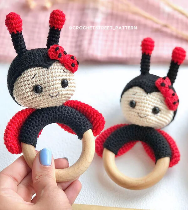 Crochet Ladybug Nana baby rattle