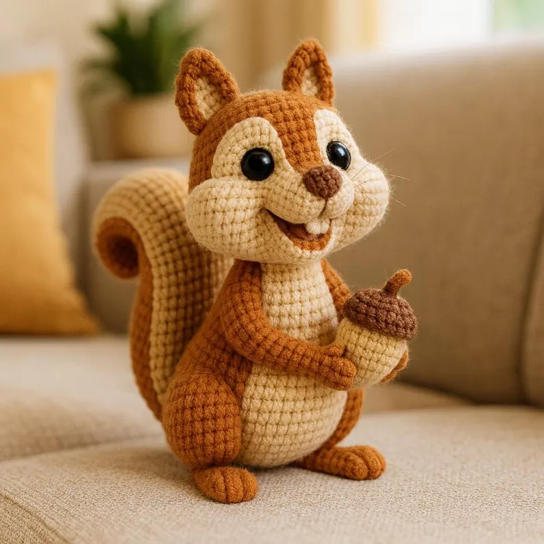 Squirrel Stuffed Animal,Squirrel Pine Nuts Plush Doll Toy - 25cm/9