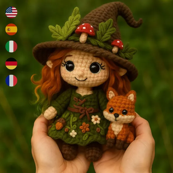 Forest Witch & Fox Crochet Pattern Amigurumi Halloween Doll