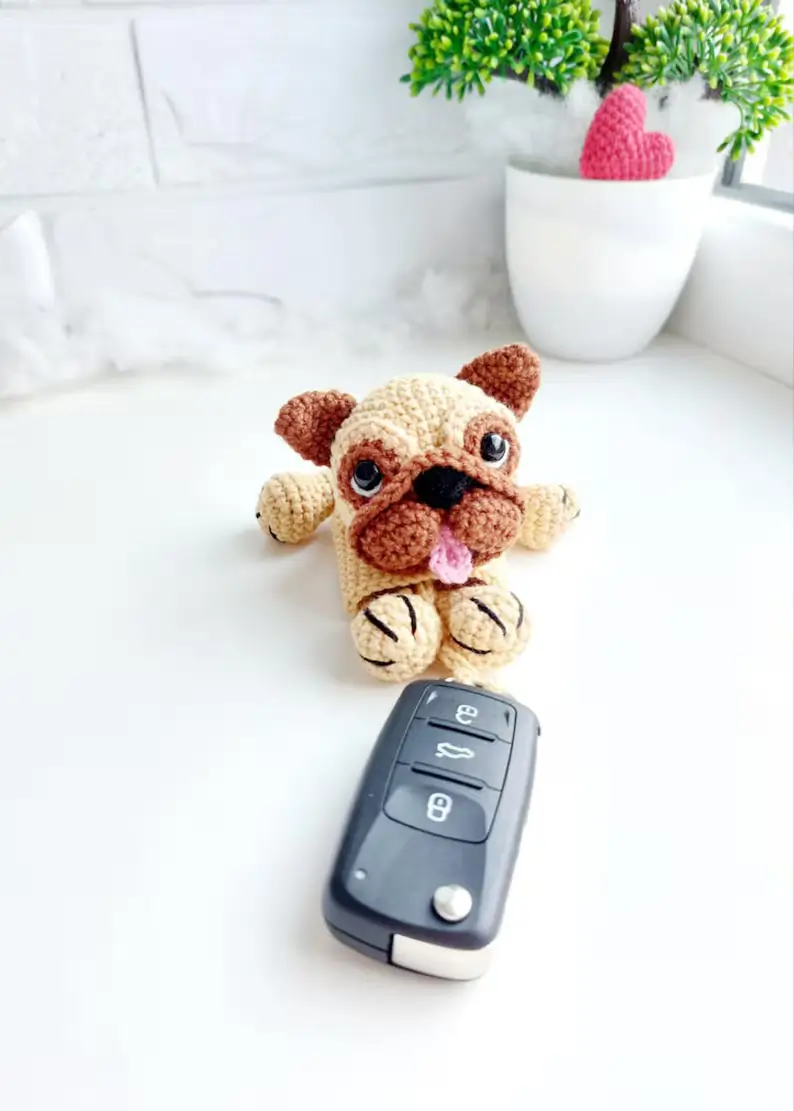 French Bulldog Crochet Car Key Cover Pattern