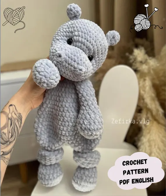 Hippo Crochet Pattern: Amigurumi Plush Hippopotamus Toy Animal