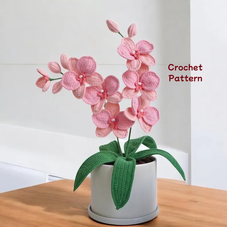 Orchid Crochet Pattern: Flower Basket Home Decor