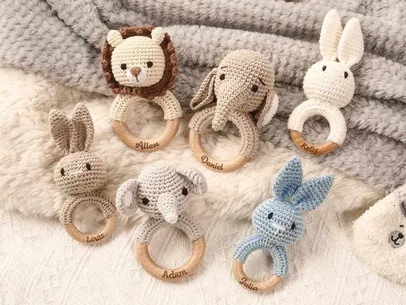 Personalized Crochet Rattle, Custom Animal Rattle