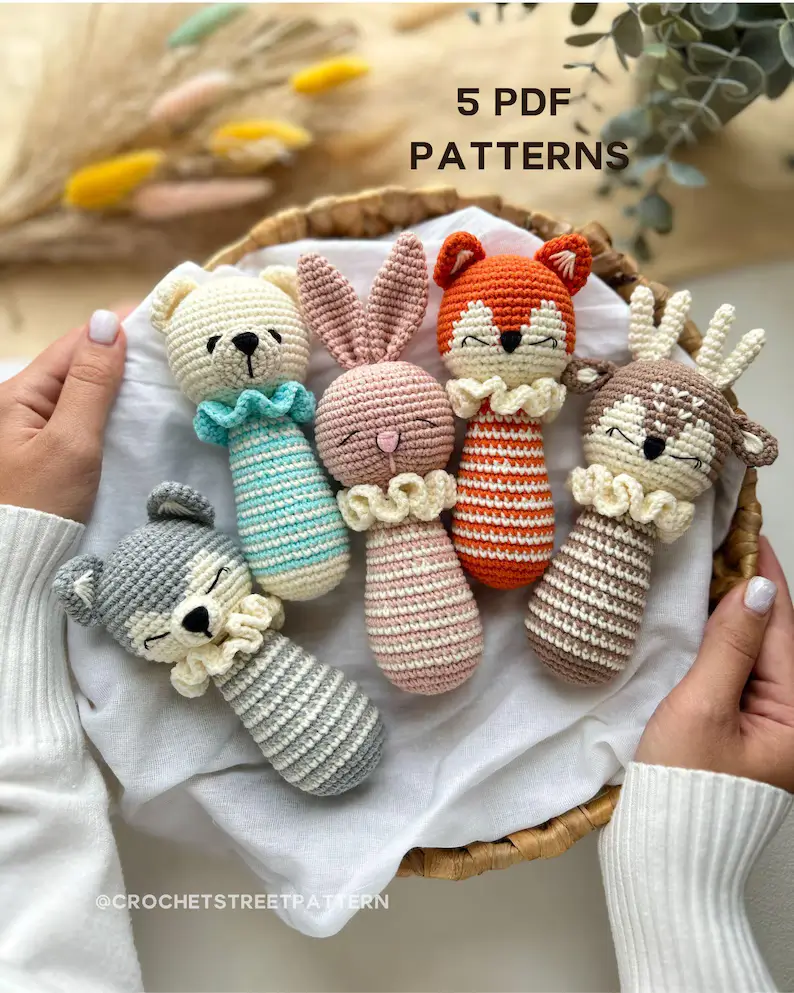 Set of 5 Patterns: Fox, Deer, Bunny, Wolf, Bear