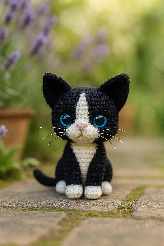 Tuxedo Cat Crochet Pattern: Amigurumi Kitten Plush Toy