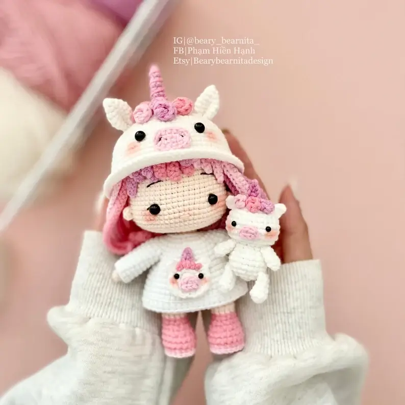 Unicorn Doll Crochet Pattern: Amigurumi Doll