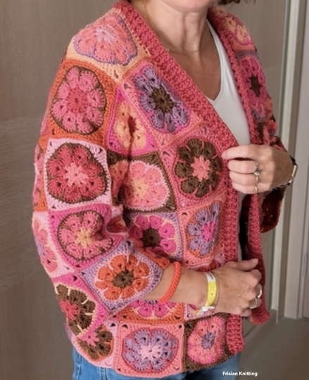 African flower cardigan Side Granny Square crochet pattern