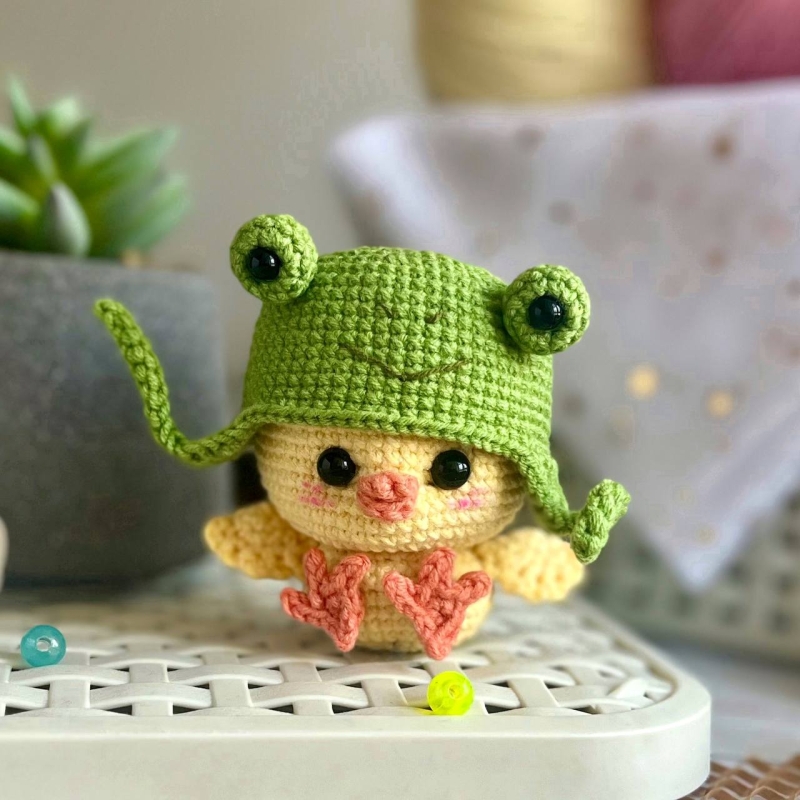 Chirpy the Chick in Frog Hat Crochet Pattern Amigurumi