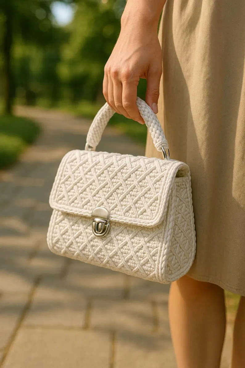 Crochet Bag Pattern: Elegant T-Shirt Yarn Purse with Flower