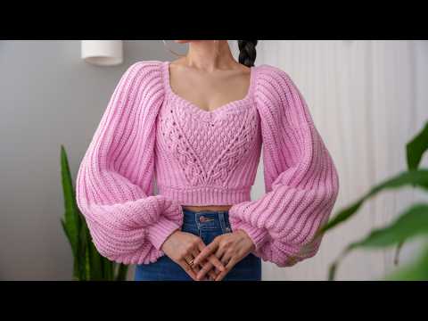 Crochet Cable Stitch Sweater Pattern: Sweetheart Balloon Sleeve Top