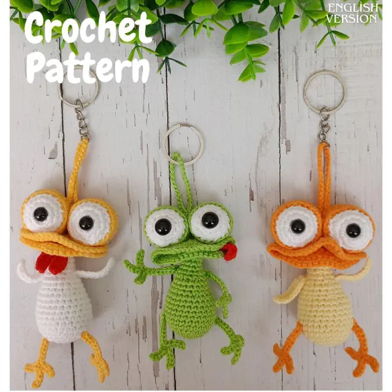 Crochet Frog-Chick-Rooster Keychain Pattern