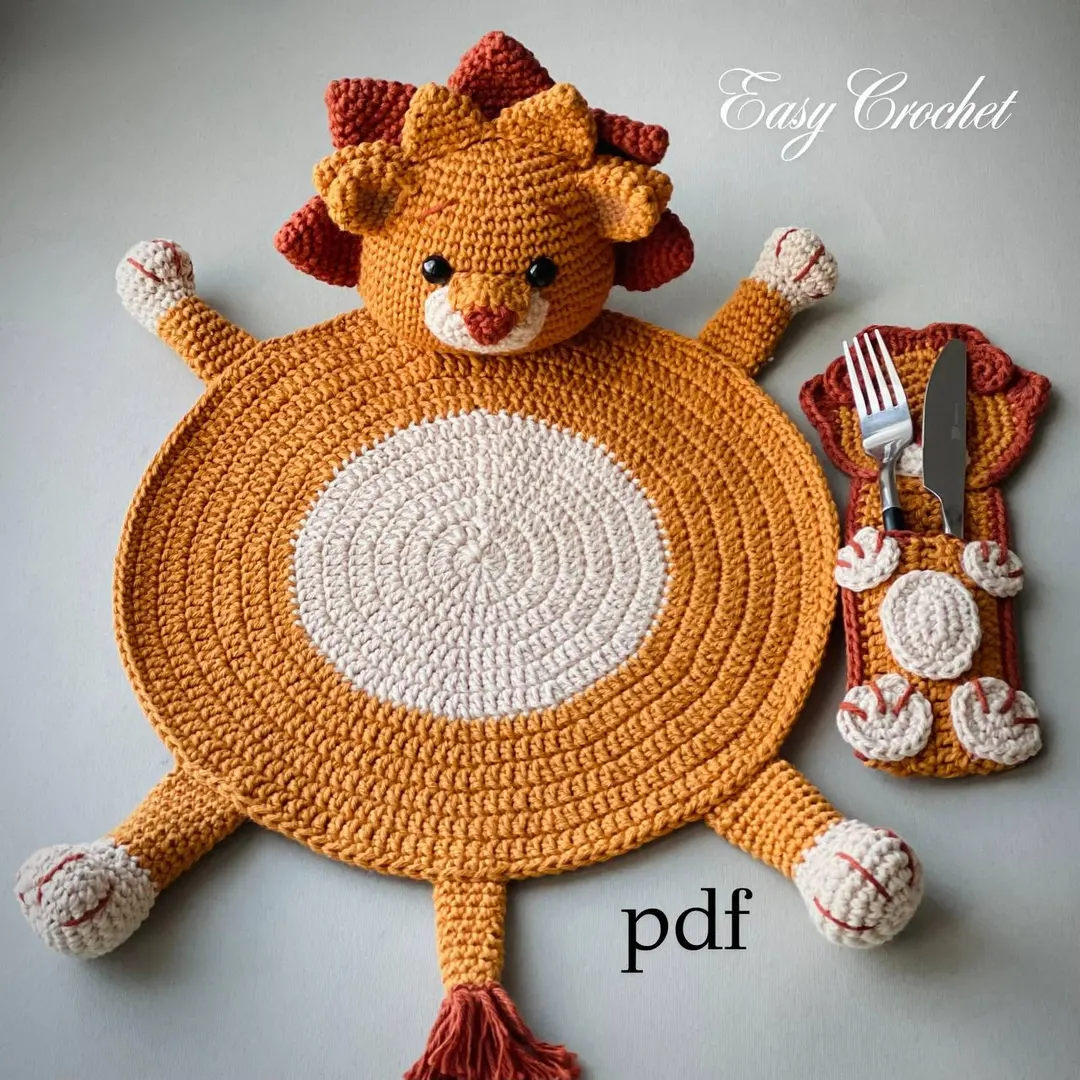 Crochet Pattern Lion Placemat for Baby Table Decor