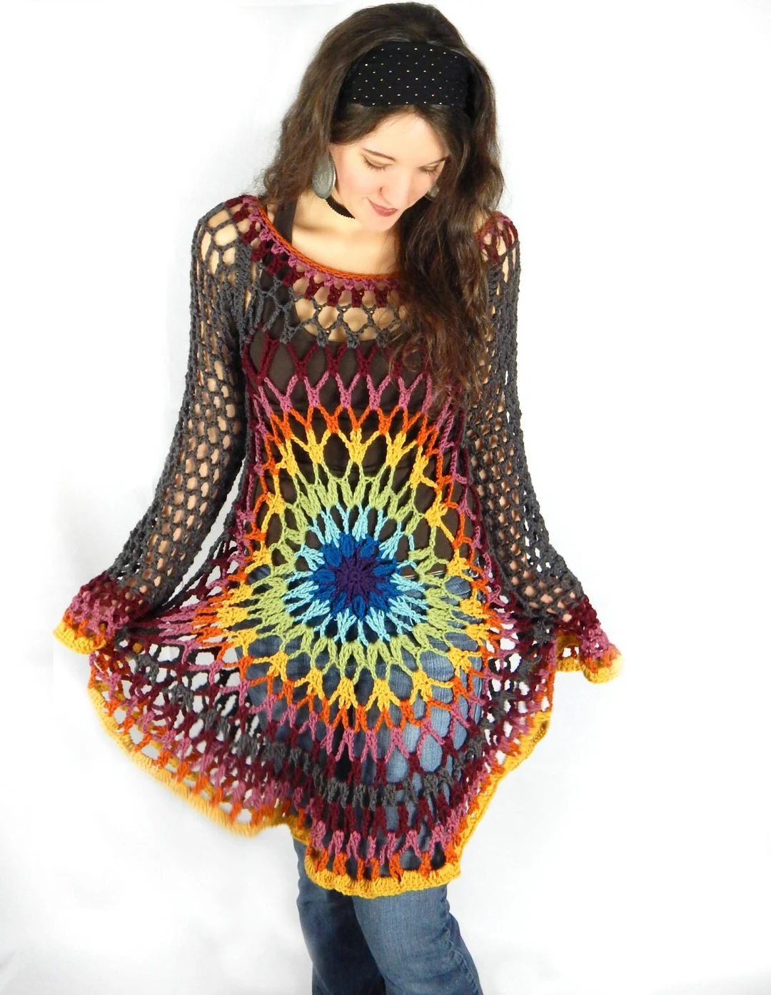 Crochet Pullover PATTERN Flower Child Mandala Sweater Dress