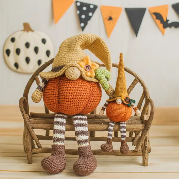 Crochet Pumpkin Gnome Pattern, Halloween Spooky Amigurumi Tutorial