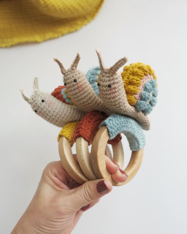 Crochet rattle pattern rainbow snail