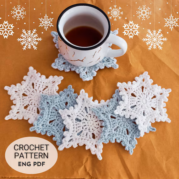 Crochet Snowflake Coasters Pattern