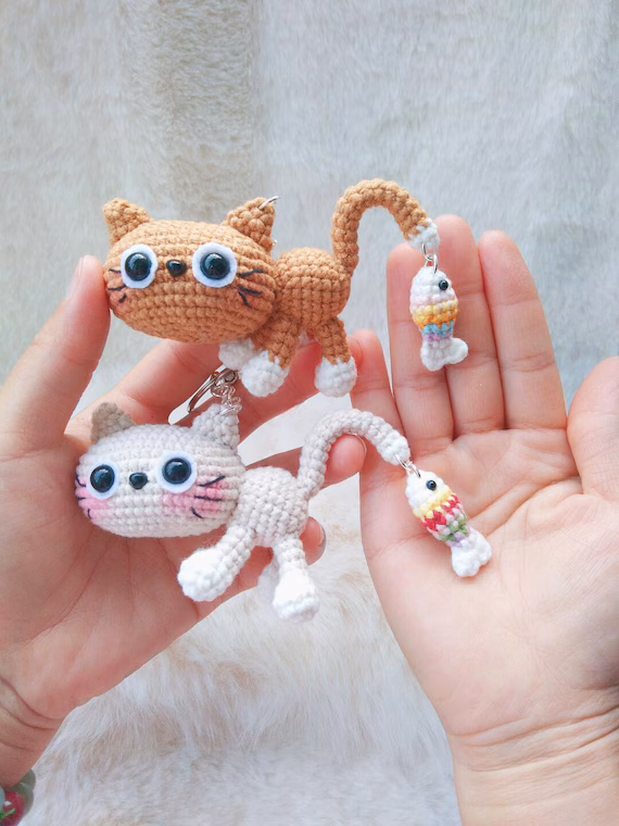 Funny Crochet Cute Cat Keychain Amigurumi