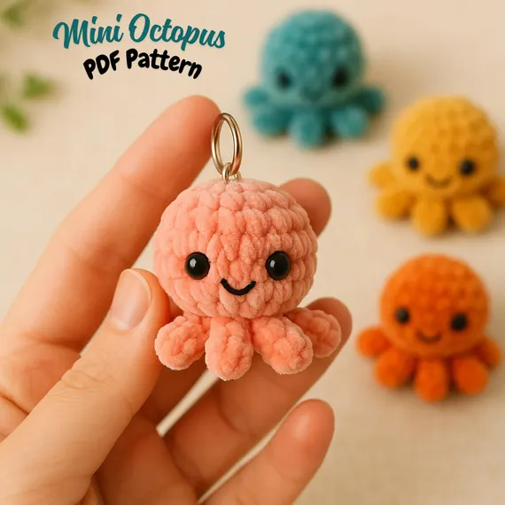 Mini Octopus Crochet Pattern Amigurumi Bag charm & Car hanger