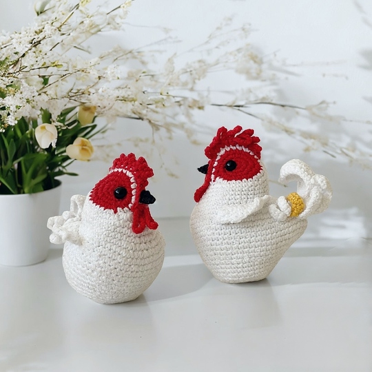 Rooster and Hen No sew crochet pattern
