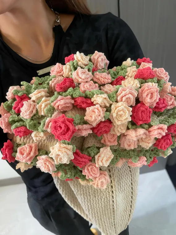 Rose Flower Bouquet Blanket Crochet Pattern