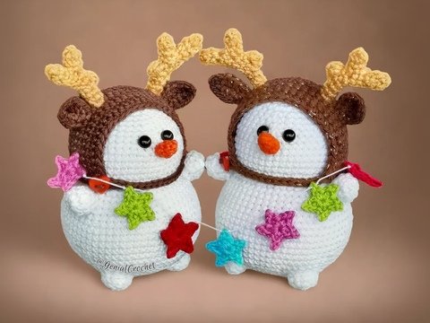 Snowman Amigurumi with Reindeer Hat