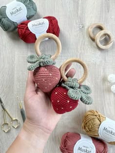 Strawberry crochet rattle baby toy pattern