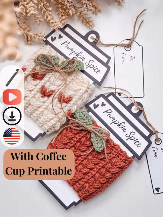 Wheat Stitch™ Pumpkin Coffee Cup Cozy Crochet Pattern