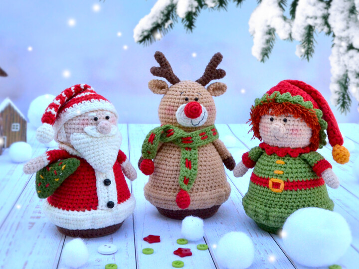 Christmas amigurumi decorations ornaments set Santa Claus Elf Reindeer