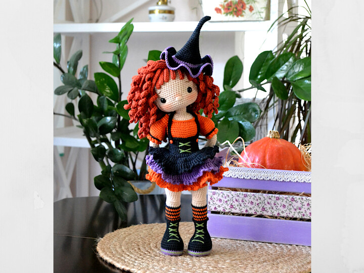 Crochet Amigurumi doll pattern Halloween witch Lizzy