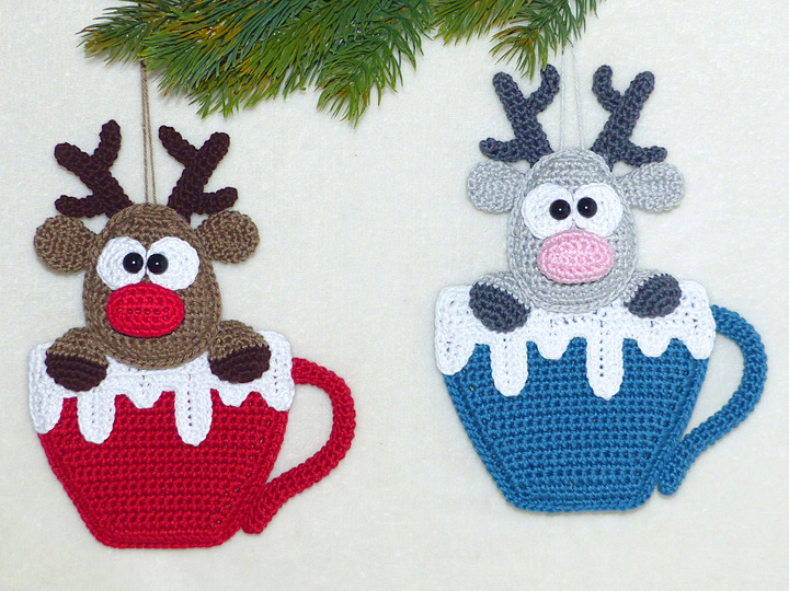 Crochet Pattern Christmas decoration reindeer in cup