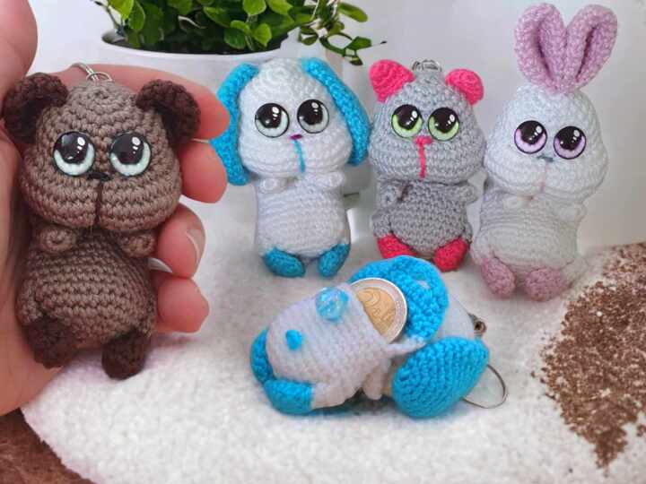 Crochet pattern key ring bag tag Backpack animal