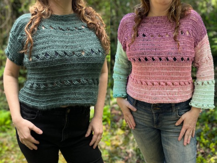 Crochet pattern short sleeve or long sleeve sweater with crisscross pattern