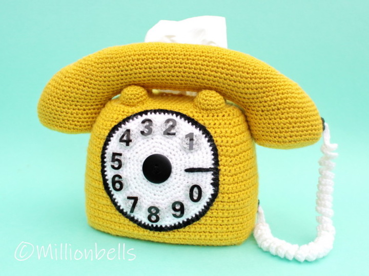 Retro Phone Tissue Box Cover Crochet Pattern Rotary Dial Telephone