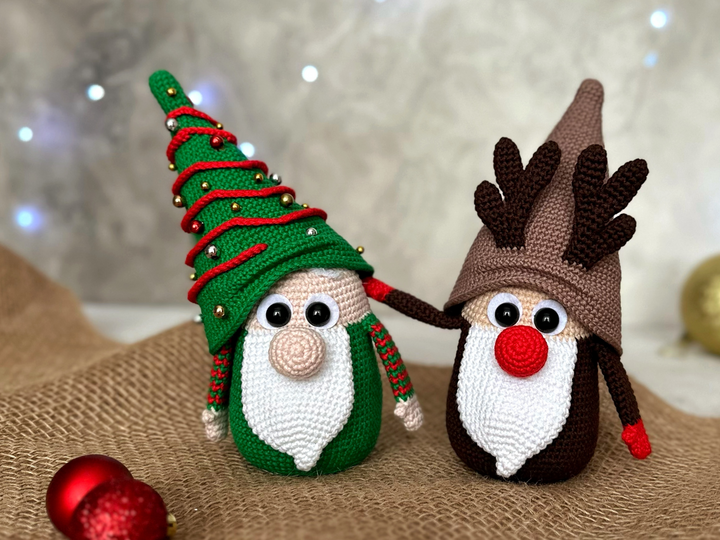 SET of 2 crochet patterns Christmas Gnomes & Gnome Rudolph