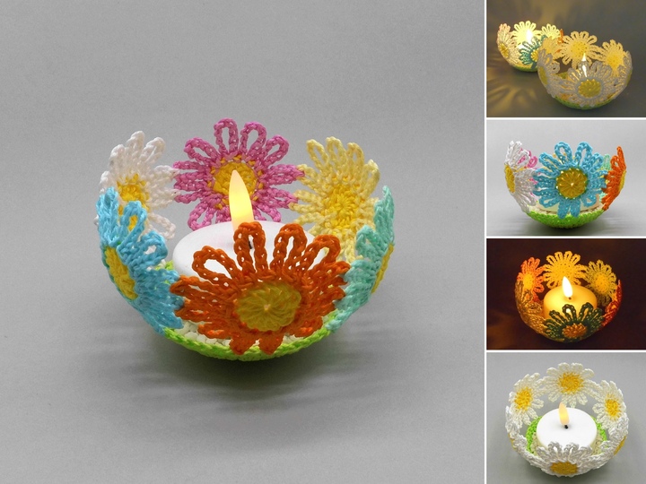 Crochet pattern flower tealight holder