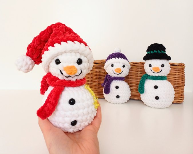 Crochet Pattern Snowman Plush Toy in 3 Versions