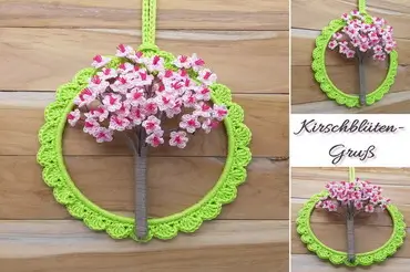 Crochet pattern cherry blossom decor ornament