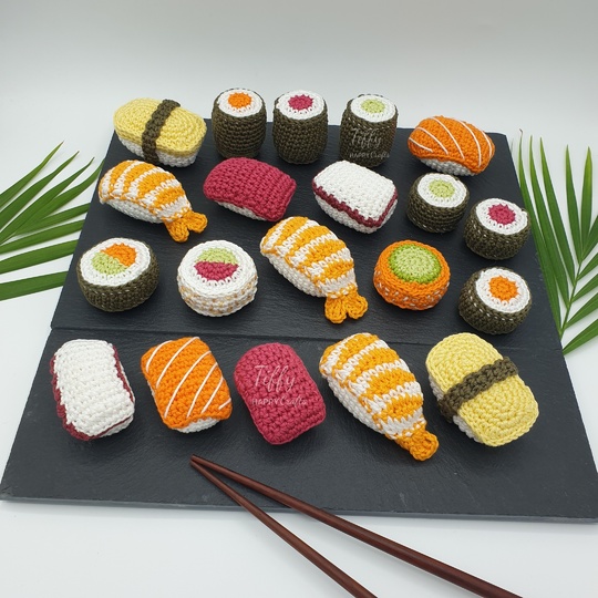 Small Sushi Set Crochet Pattern for Play Kitchen & Market Stall