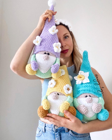 Spring Gnome pattern set of 3 plush Gnomes