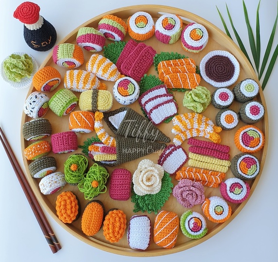 Sushi Mega Set Crochet Pattern for Play Kitchen, Play Store & Sushi Fans