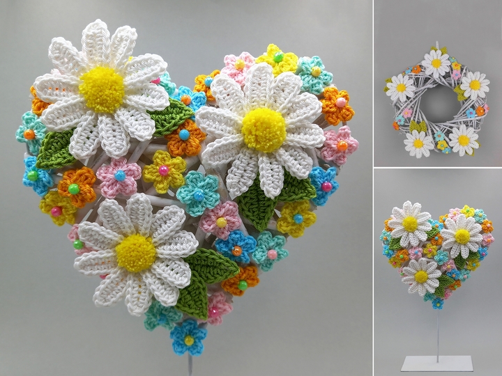 Willow deco with daisies easy from scraps of yarn